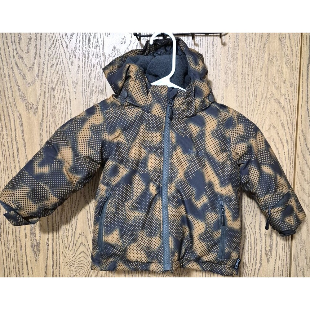 Kamik Boys Black Mustard Camouflage Puffer Jacket Fleece Lined Zip Up Sz 2